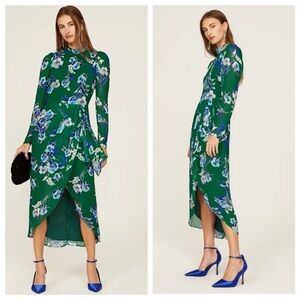 Yumi Kim Beverly Floral Long Sleeve Sheer Ruffles Tully Gardens Midi Dress Sz L